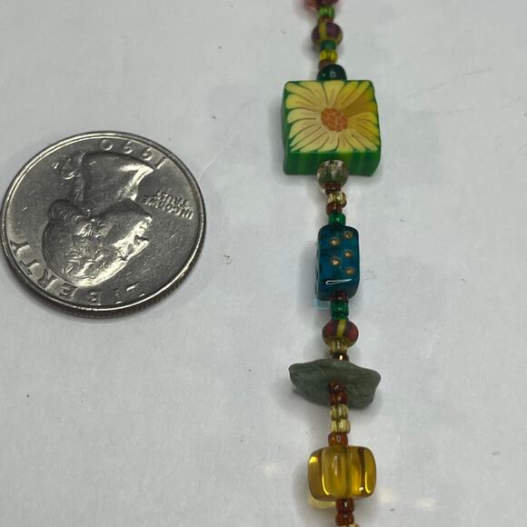 Artisan beaded necklace costume jewelry natural nature neutral burnished silver - Picture 7 of 10